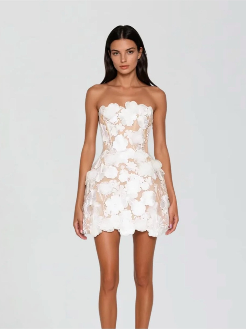 Blush Pink Floral Lace Mini Dress with White Appliqué - Picture 3 of 3
